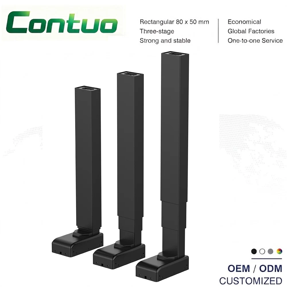 Quiet 24VDC 800N 3-Stage Electric Lifting Column Kit 40mm/s Fast Speed 650mm Stroke with Memory Controller for Office Desk
