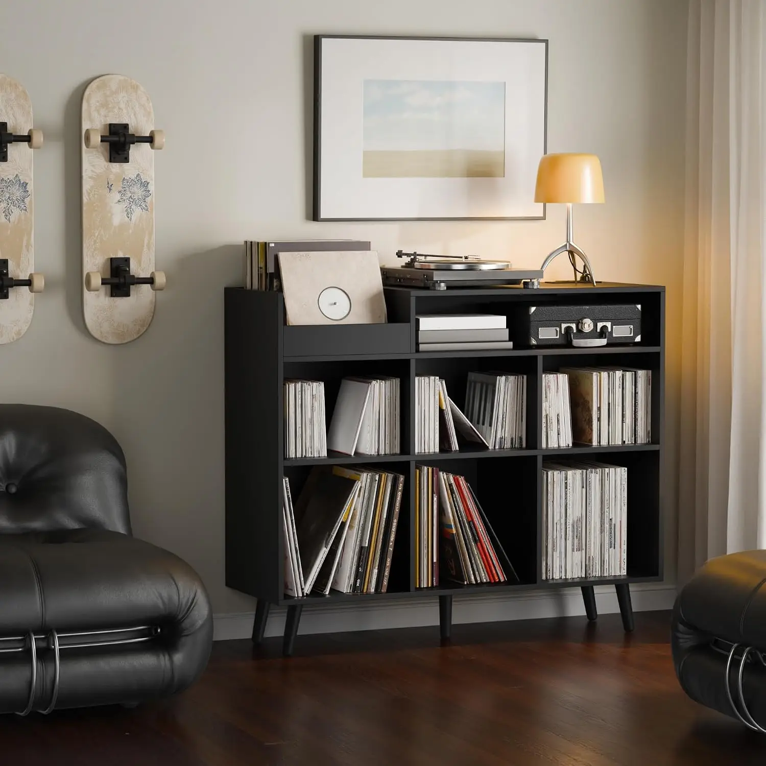 Record Player Stand Vinyl Storage Cabinet Wood Turntable Table Shelf 500 Albums Organizer Living Room Office, Customized