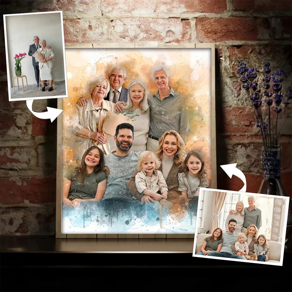 Add people to photos customize watercolor family portraits take photos with deceased loved ones personalize anniversary gifts