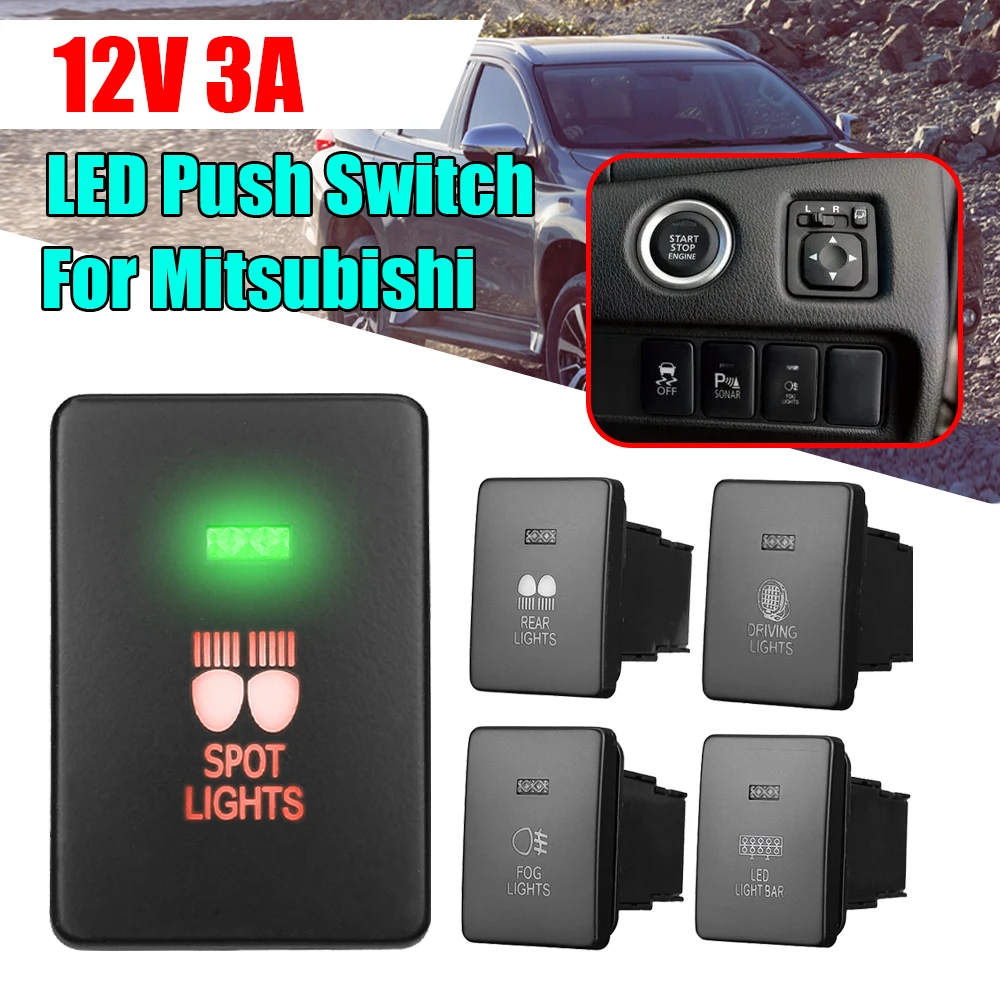 12V 3A Car Push Switch Button Fog/Rear/Driving/Spot Light  For Mitsubishi Triton MQ MR Pajero Sport Dual LED With Cable Harness