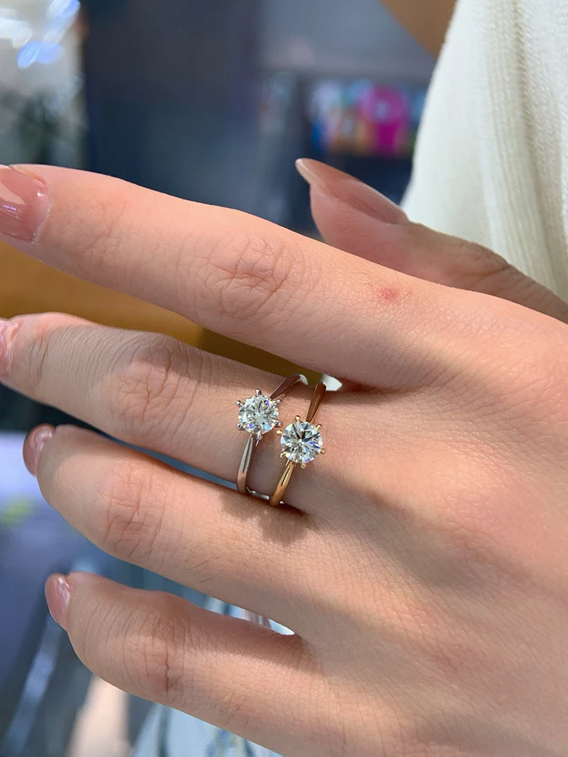 LUOWEND 100% 18K White/Yellow Gold Rings Classic Design 0.50carat Real Natural Diamond Engagement Ring for Women Wedding Jewelry