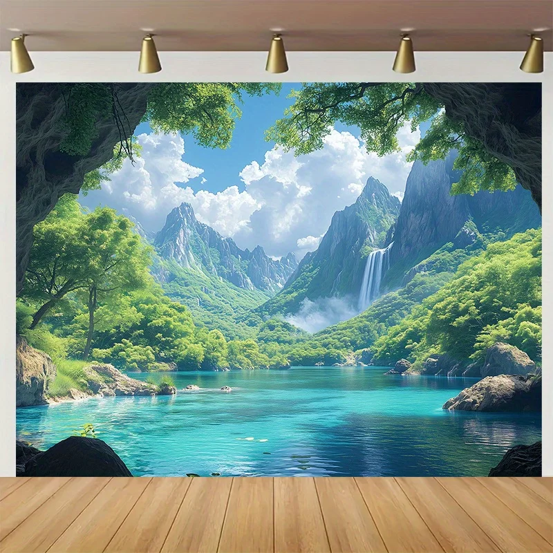 1 Stück, 2D flacher, tropischer Wasserfall-Hintergrund – Wanddekoration für Wohnzimmer, Schlafzimmer, Party-Hintergrund, Fotografie, wsj – Detail 7