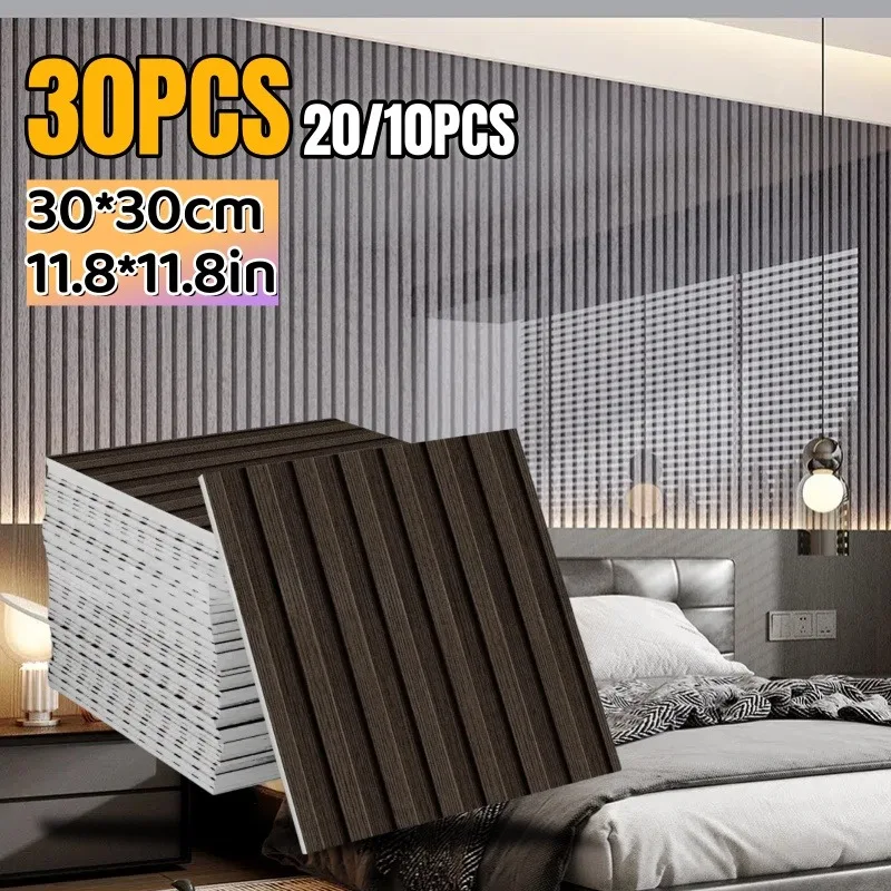 

Stripe Pattern Self-adhesive Foam Wall Stickers Glossy Wood Grain Wallpaper Ceiling Wall Decor Easy To Install Wall Plane Tile