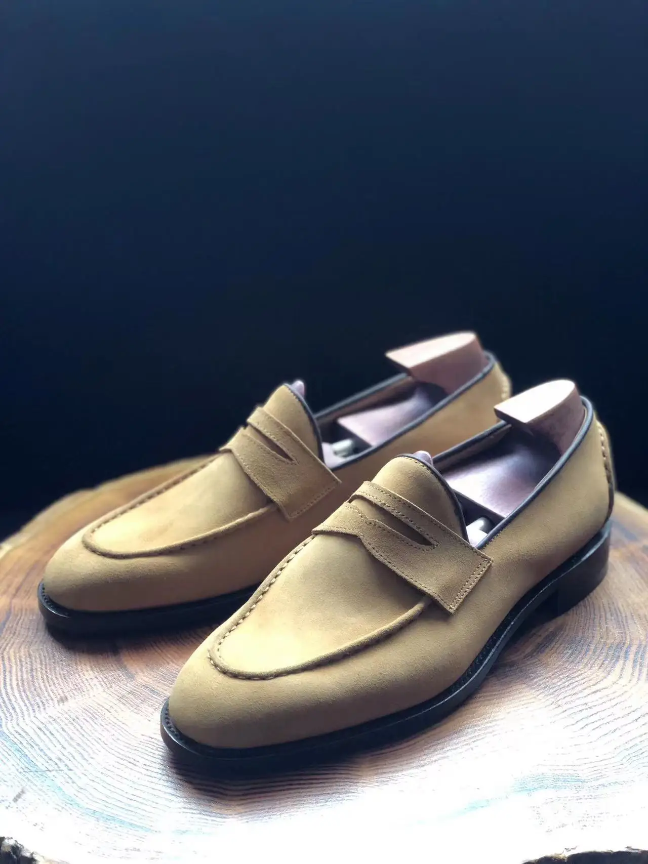 Cie ML14 Penny Loafer Suede Camel/Chestnut/Black Men Dress Leather Outsole Breathable Shoe Goodyear Welted Custom Color & Size