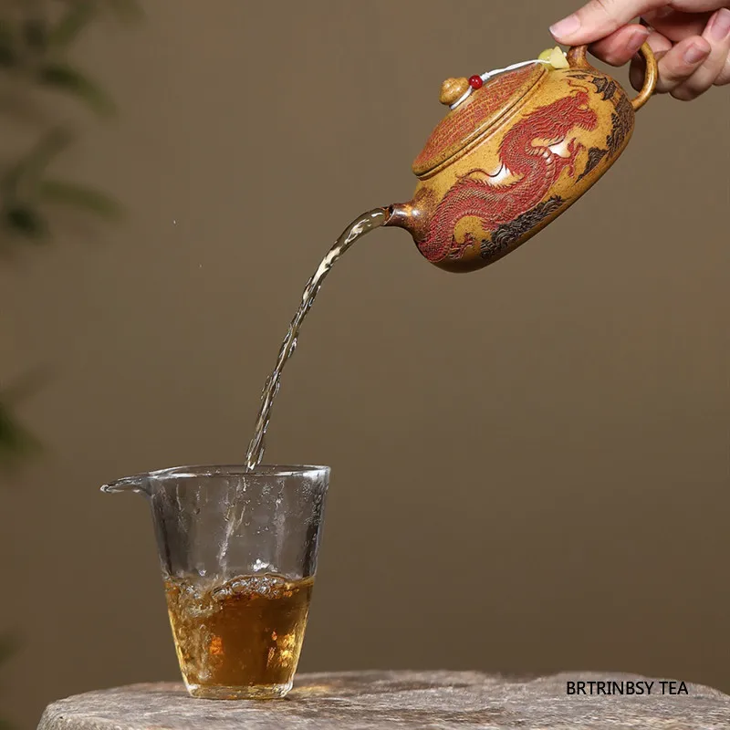 الصينية ييشينغ الأرجواني الطين إبريق الشاي اليدوية التنين نمط Zisha براد شاي المنزلية الجمال الشاي Infuser غلاية طقم شاي 300 مللي
