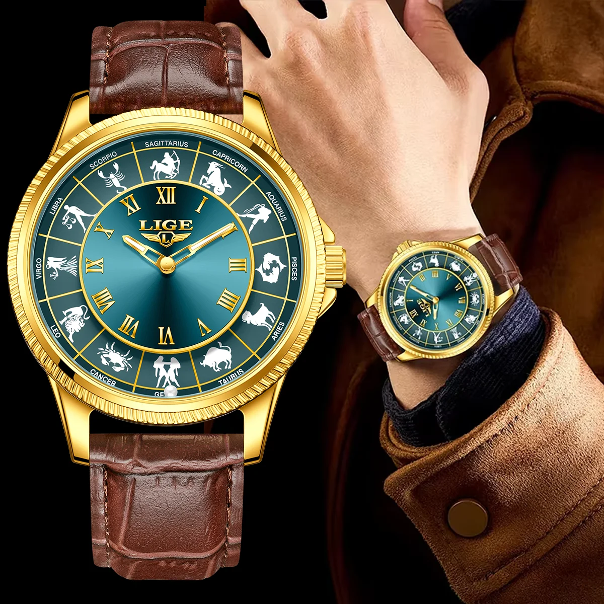 

LIGE Creative Constellation Mens Watches Business Luxury Belt Man Wristwatches Luminous Waterproof Watch for Men Reloj Hombre