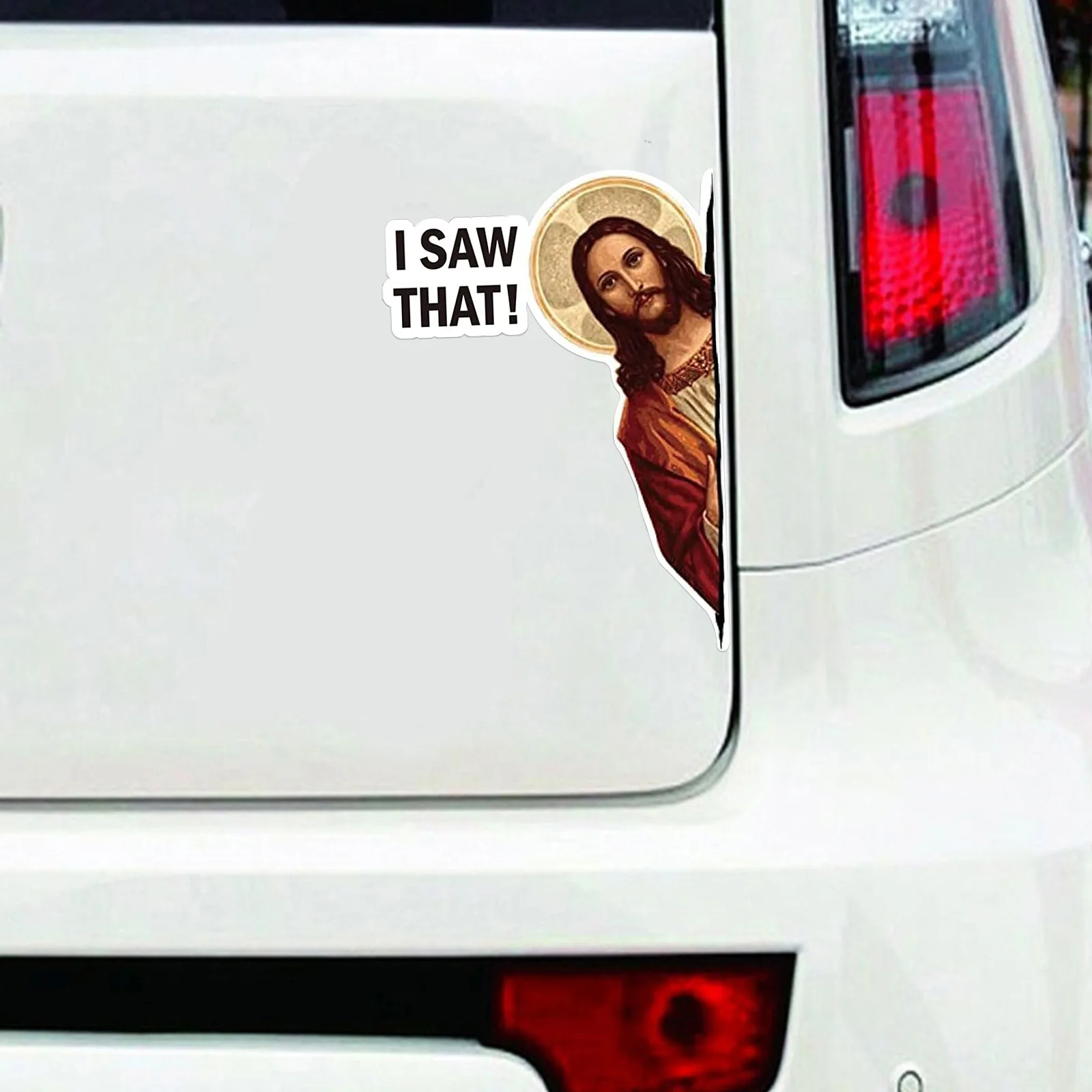 10pcs Funny Car Sticker Jesus I Saw That Vinyl Decal Sticker Waterproof Faith Stickers for Laptops Water Bottles Christian Gifts