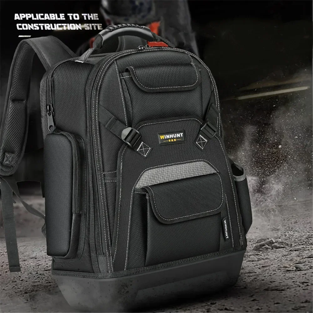 2024 New High Quality Tool Backpack Duty Heavy Canvas   Multi-pocket Plastic Bottom Tool Bag Electrician Woodworker Tool Bag