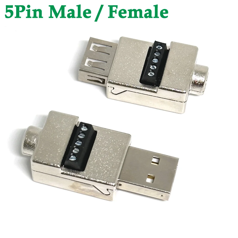 

1pcs USB 2.0 Type A To 5 Pin Screw Shield Terminal Plug Male Female Metal shell Connector Brand New And High Quality Connector