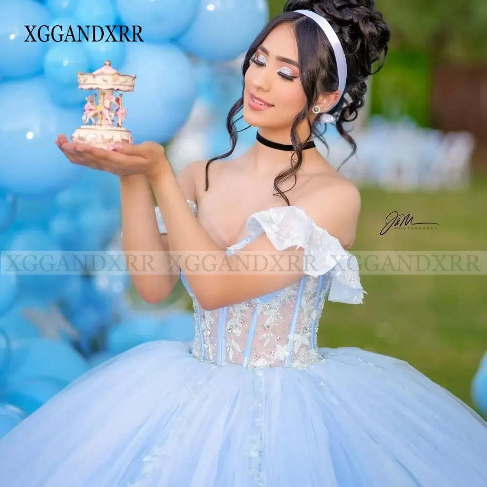 Céu azul quinceanera vestido 2024 mexicano 15 princesa doce 16 aniversário vestido de baile cinderela menina vestido personalizado