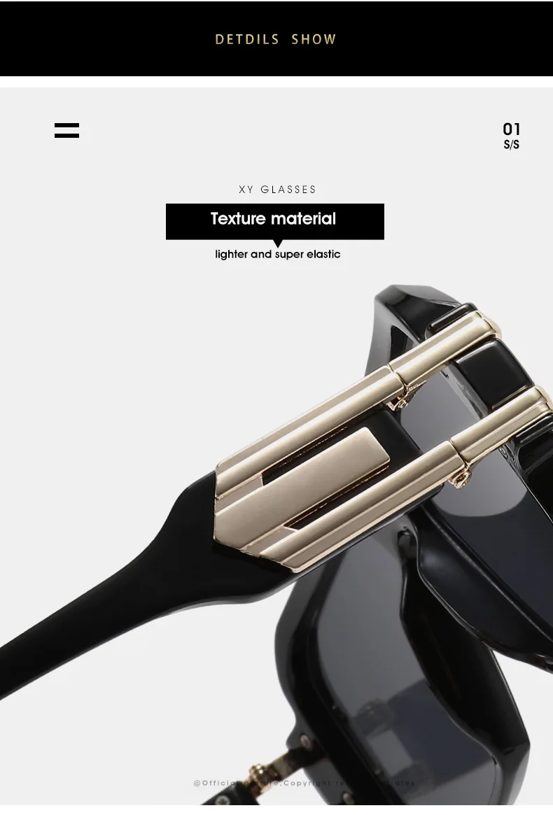 Übergroßer Rahmen mit Metalldekorstreifen – scharfe Linien, Retro und Edgy, Unisex-Stil – Detail 10