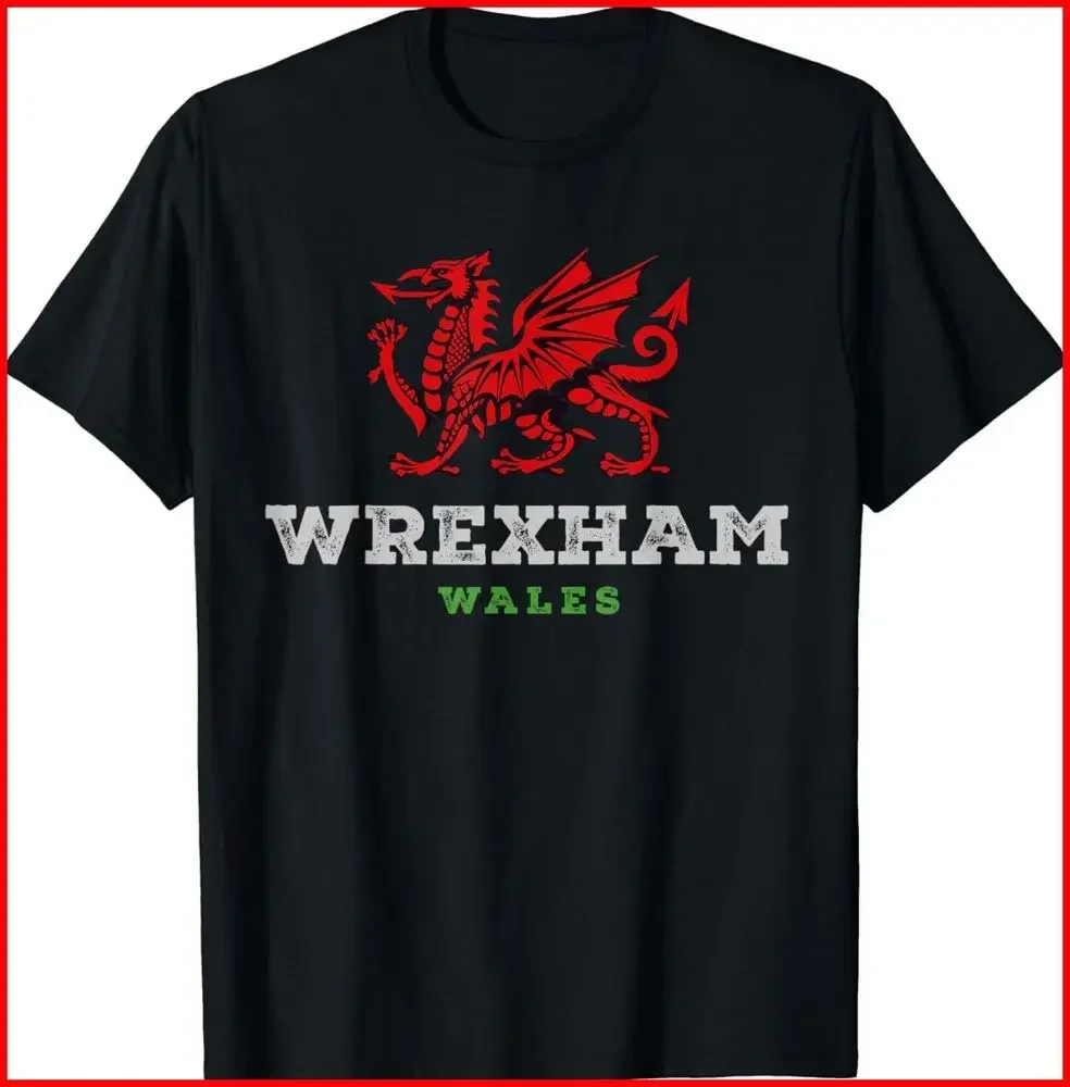 Wrexham Wales Welsh Dragon Flag Vintage Black Cotton T-Shirt S-5XLHigh Quality 100%Cotton Short Sleeve