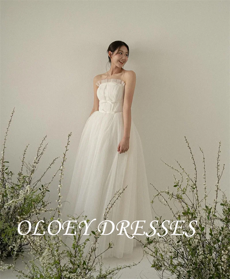 OLOEY 웨딩드레스 Strapless Tulle A Line Wedding Dresses Korea Photo shoot Floor Length Fairy Bridal Gowns Corset Back Customized