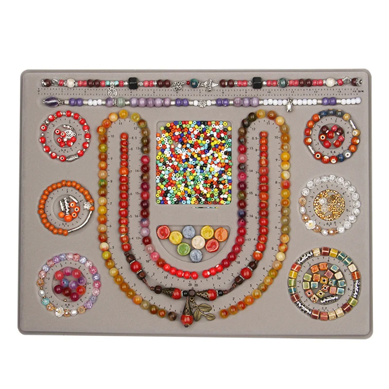 Jewelry Making Bead Layout Board  Flocking Beading Design Mat Size Marked DIY Necklace Bracelet Planning Tray Craft Organizer
