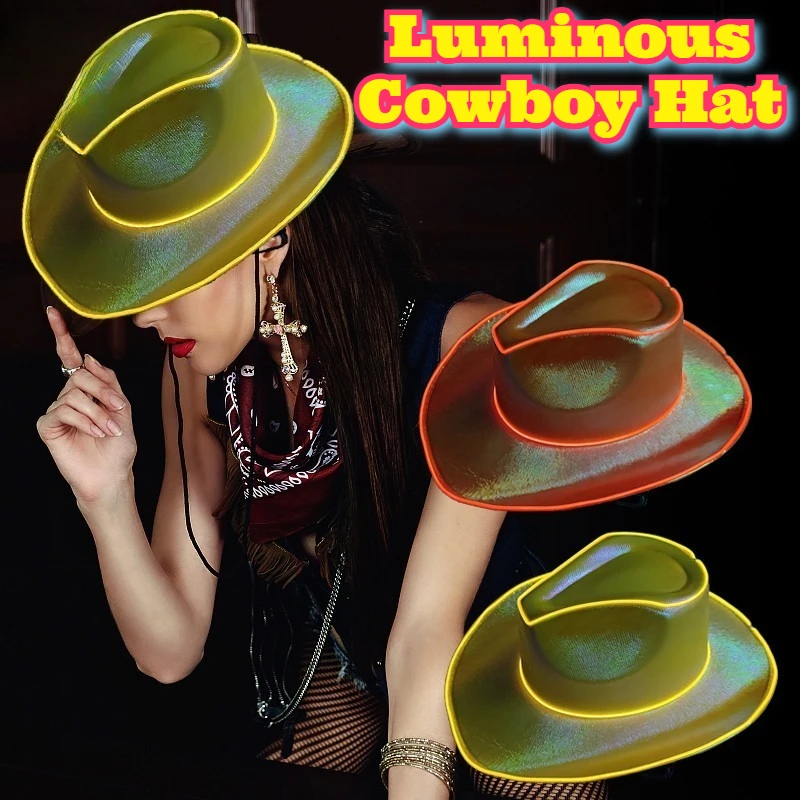 

LED Cowboy Hat Light Up Rave Party Glow Club Festival Costume Rodeo Dance Performance Electroluminescent Wire Cool Night Effect