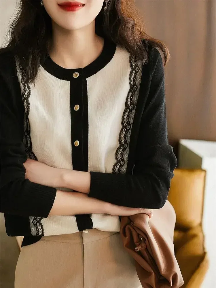 Knit Cardigan Spring Clothing New Thin Sweater For Circular Collar Women Fashion Top Lace Knitted Loose Outerwear And Coats 2025