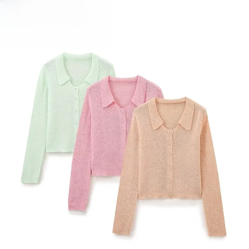 

ZBZA Autumn New Faionable Pure Color Knitted Open Cardigan Women's Street Sle Long Sve irt Collar Polyester Fiber