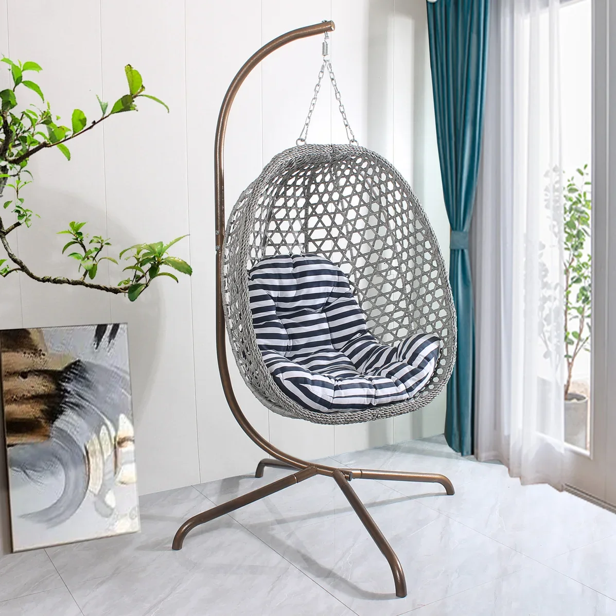 

Metal Stand Big Loading Capacity Garden Outdoor Patio Balcony Rattan Bamboo Cane Hammock Swing Chair