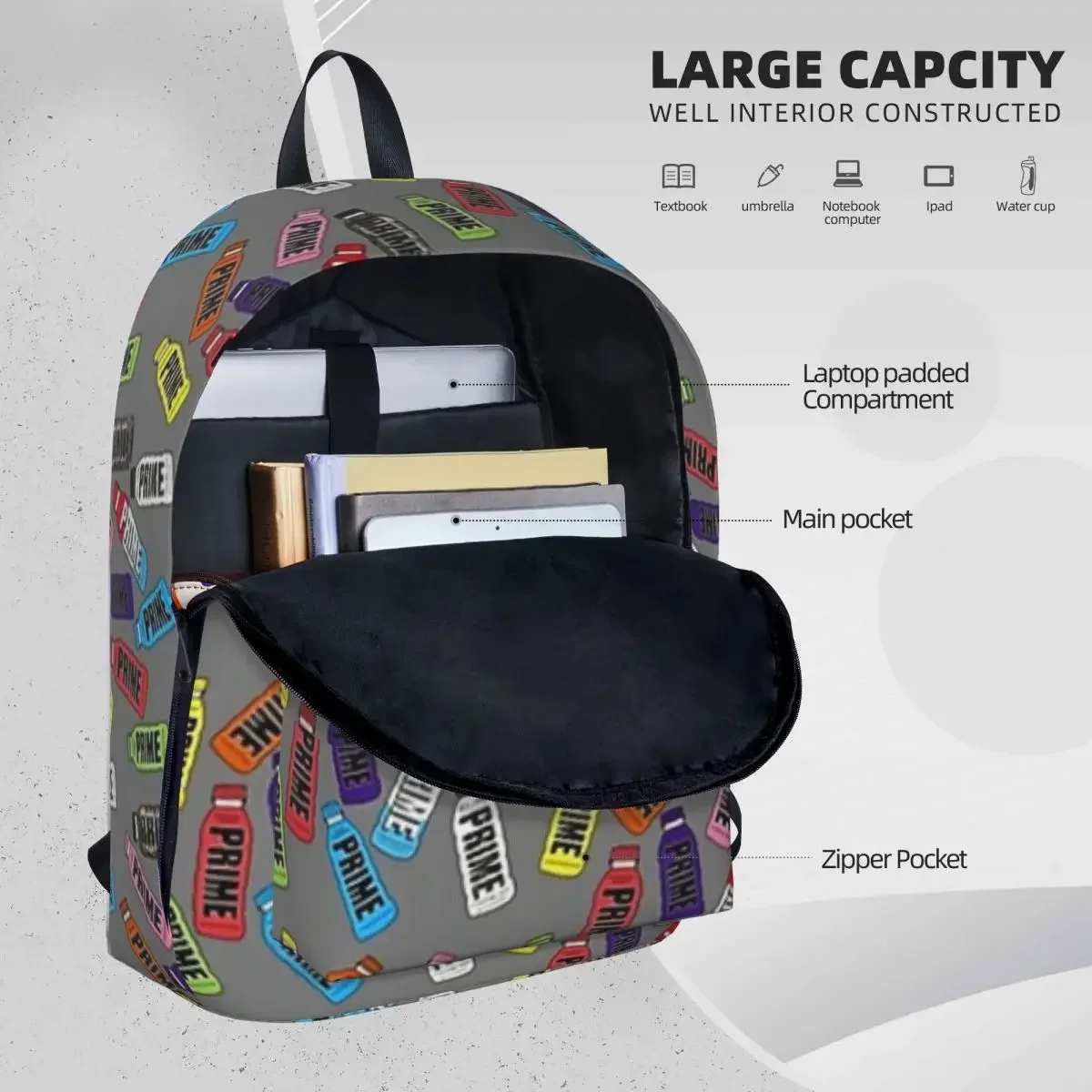 Prime Hydration Backpack Large Capacity Student Book bag Shoulder Bag Laptop Rucksack Casual Travel Rucksack Children School Bag