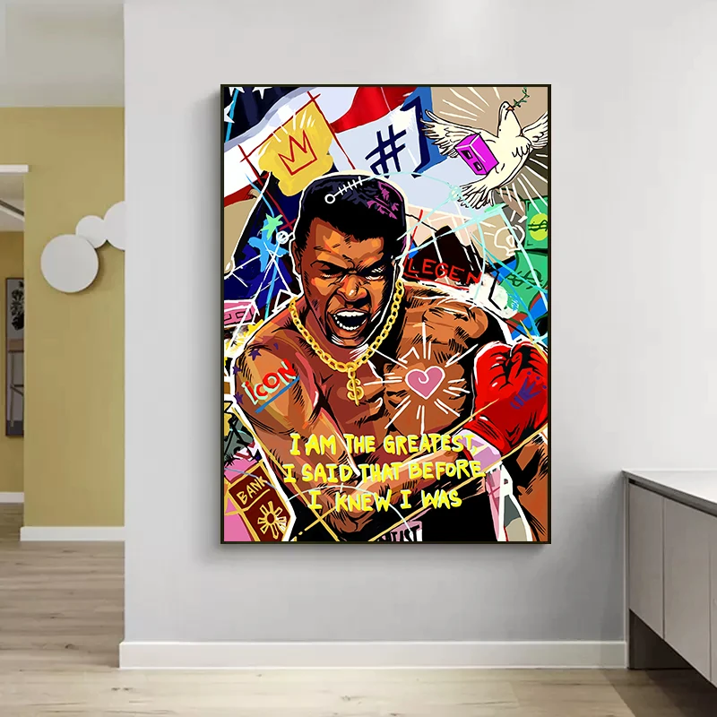 Muhammad Ali Poster Graffiti Art Wall Painting Boxing Mike Tyson Portrait Oil Painting Boxer Legend Inspirational Home Decor.