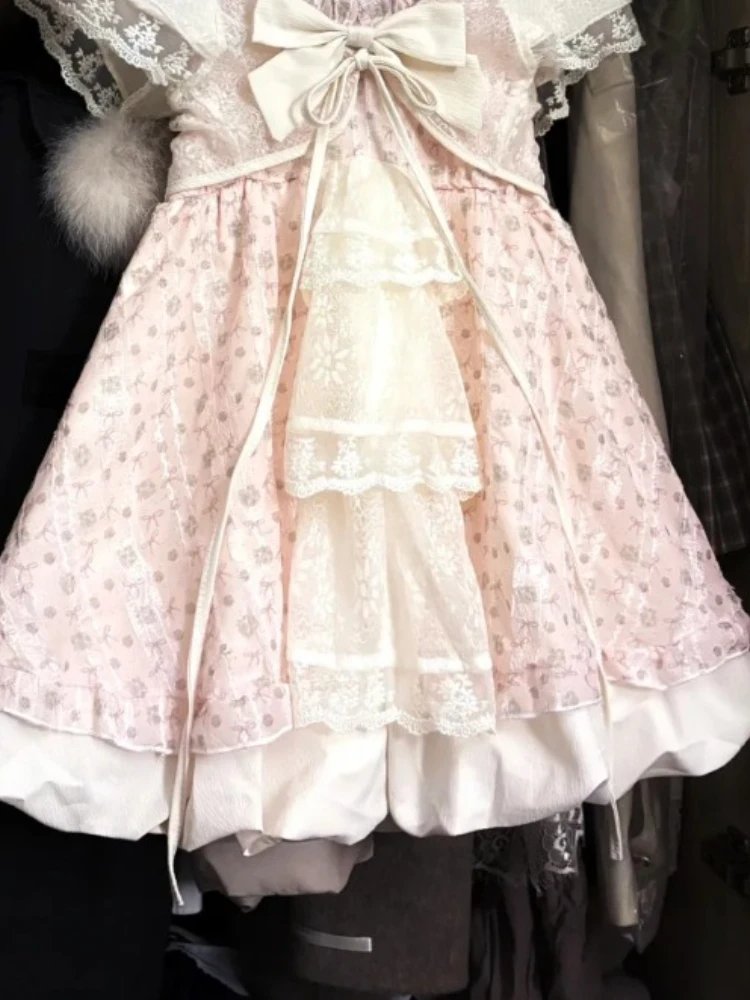 اليابانية Kawaii الحلو النساء أطقم فساتين خمر الجنية حزام تصميم فساتين قصيرة Harajuku أزياء من الدانتل الإناث ملابس أنيقة غير رسمية