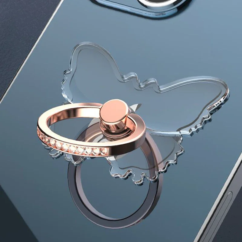 Transparenter Luxus-Schmetterlings-Fingerring-Handyhalter für iPhone 15, Smartphone-Aufkleber, Ständer, Zubehör, faltbare Unterstützung – Detail 3