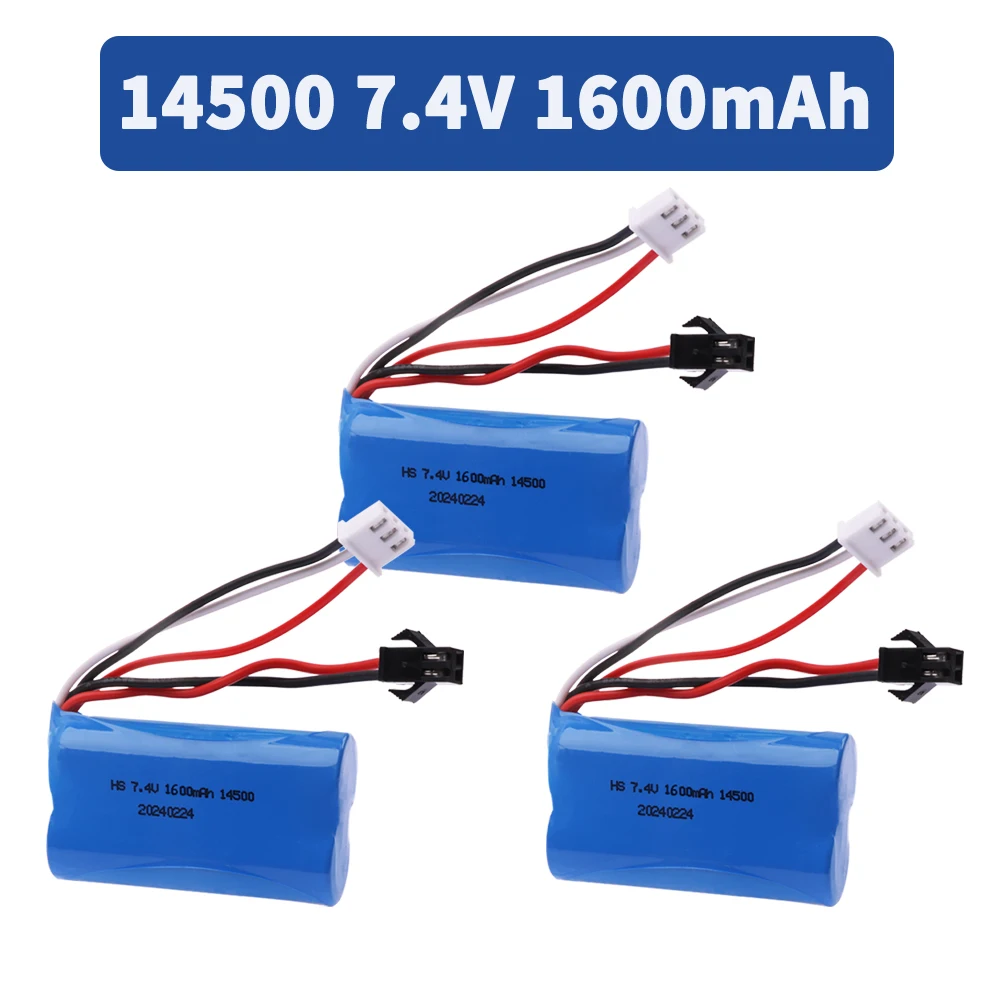 7.4V 1600mAh Lipo Battery 14500 SM plug For Electric Toys Water Bullet Gun Toys 7.4V Rechargeable Battery Vehicles RC Toy 1-5PCS