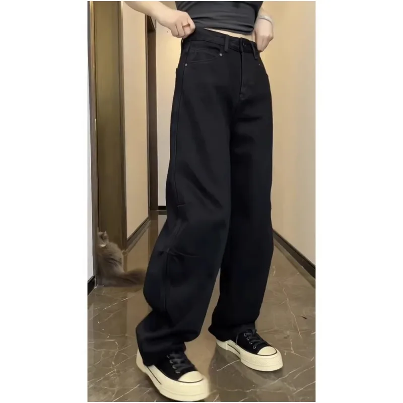 

Womens Jeans Vintage Black Wide Leg Pants New Bootcut Trousers For Pear Shape Body Long Palazzo Drag Hem