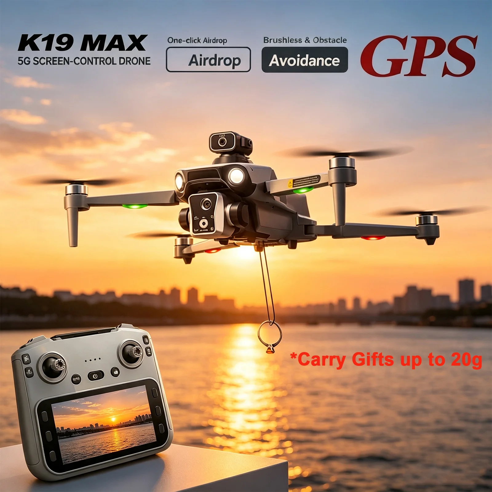 K19 MAX GPS Drone With Airdrop Function 4K HD Professional Dual Camera UAV Laser Obstacle Avoidance Brushless Dron RC Quadcopter