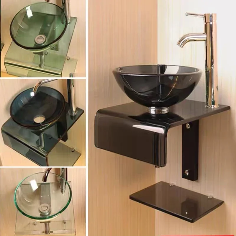 Washbasin Tempered Glass Washbasin Nordic Wall-mounted  Light Luxury Hotel Office Waterfall Spout Basin