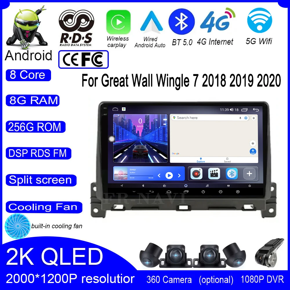 9 lnch Android 14 For Great Wall Wingle 7 2018 2019 2020 Car Radio Stereo GPS Navigation Android Auto 4G+WIFI Carplay DVD Player