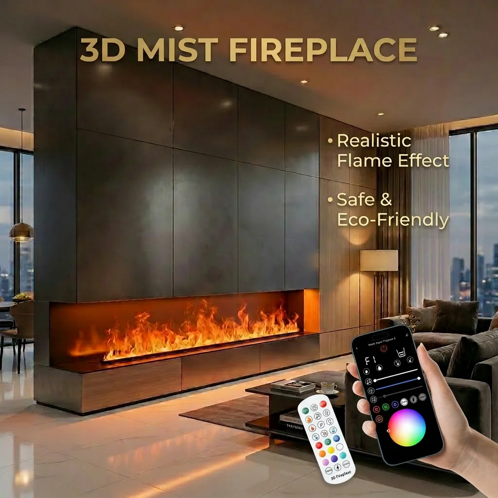 Chimenea 3D con atomizador para sala de estar, llama artificial multicolor, chimenea electrónica para el hogar, chimenea de vapor de agua con control remoto.