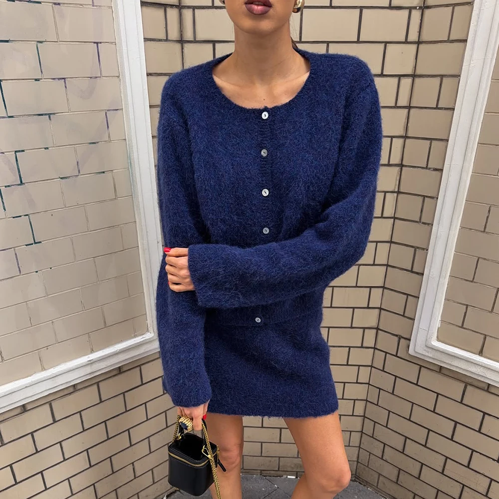 Tuularose Women's Knit Mini Skirt 2 Piece Set Fashion Autumn Cardigan Elegant Skirt Suit Chic Street Casual Female Skirt Outfit