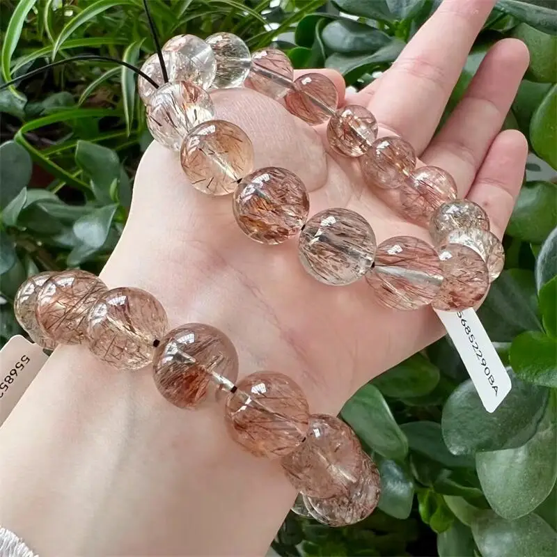 

14MM Natural Black Gold Super Seven Quartz Bracelet Healing Reiki Crystal Man Woman Fengshui Jewelry Birthday Gift 1pcs
