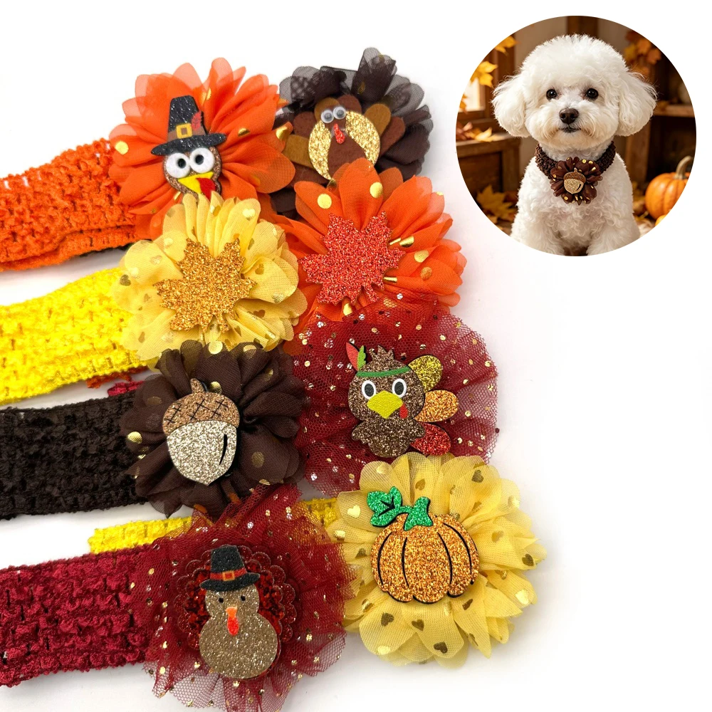 30/50 Stück Herbst-Haustierkrawatten mit elastischem Band, Fliegen für kleine, mittelgroße und große Hunde, Thanksgiving-Fliegen, Haustierpflege-Zubehör – Detail 3