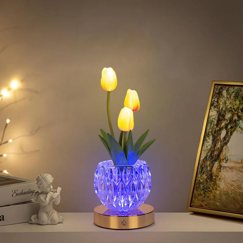 Newest RGB LED Tulip Night Light USB Charge Atmosphere Table Lamp 16-Color Dimming Christmas Gift Bedroom Desk Decor Ornament
