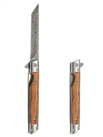 Damascus Pattern Folding Knife Multi-Purpose Outdoor Camping Quick Open Pocket Knife Stainless Steel Folding Knife