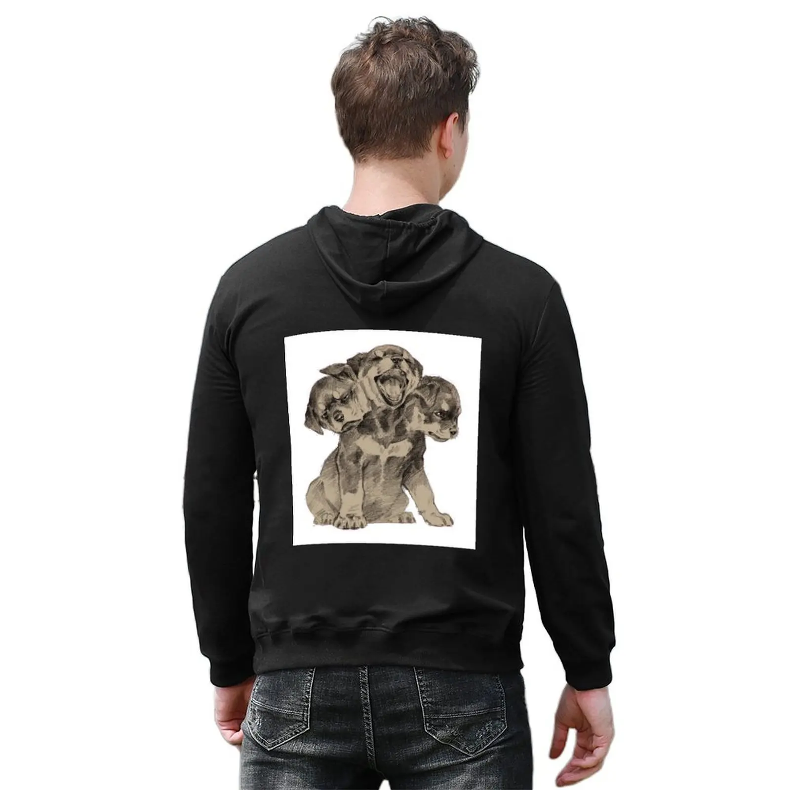Cerberus puppy Hoodie mens clothing men's autumn clothes autumn jacket men anime clothing new hooded tee