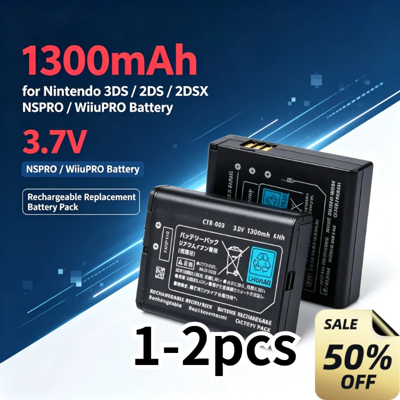 New Upgrade Lithium Rechargeable Battery Pack 1300mAh 3.7V for Nintendo 3DS 2DS 2DSX NSPRO WiiuPRO Battery Large Capacity