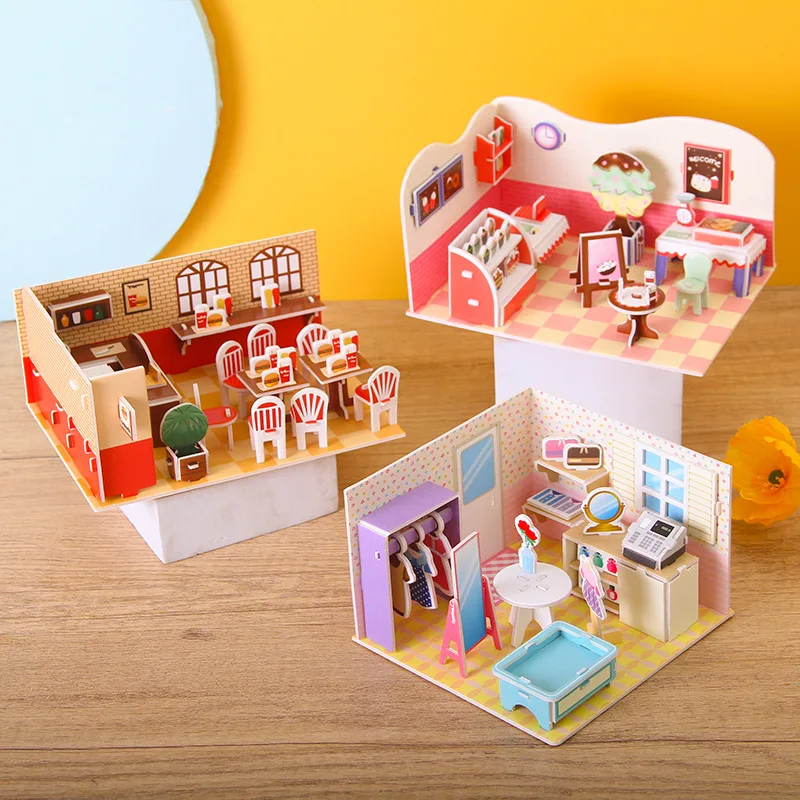 

New 3d Paper Puzzle For Kids Toys Girl Room, Coffee Shop, Dessert Shop Handmade Diy Puzzle For Toddlers Gift P478