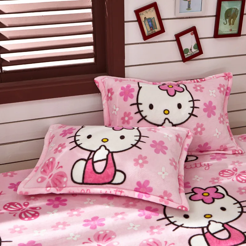 1 Pc Sanrio Hello Kitty Flannel Plush Fuzzy Pillowcase Bedding Supplies Single Pillowcase Coral Fleece Pillowcases Without Core