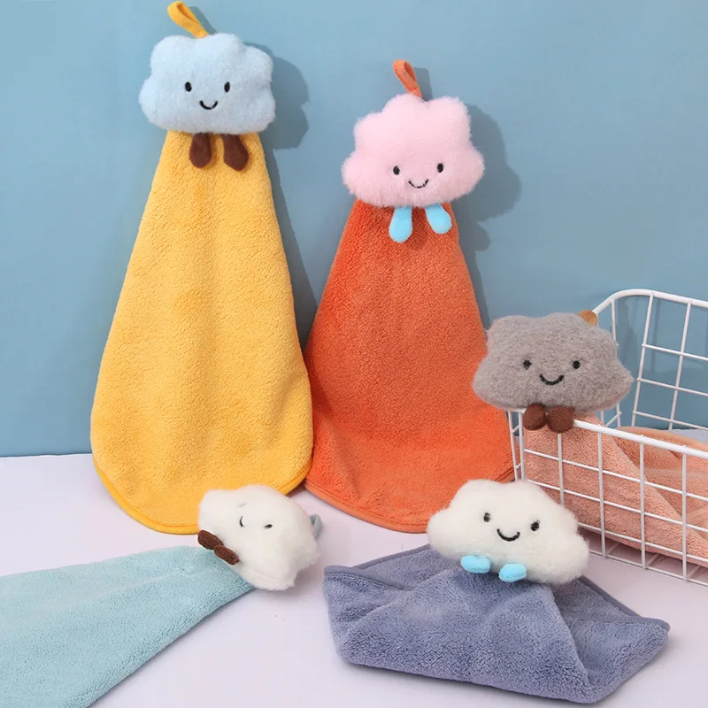 Baby Nursery Hand Towel Baby Bath Towels Toddler Soft Plush Cartoon White Cloud Wipe Hanging Bathing Towel For Children Towel