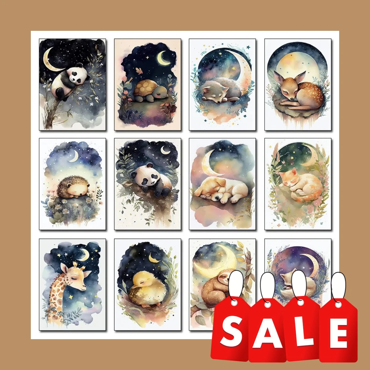 Petits rêveurs, nuits douillettes – Cadre sans cadre en toile avec motif d'animaux endormis abstraits et mignons pour la décoration murale de la chambre d'enfant 2026
