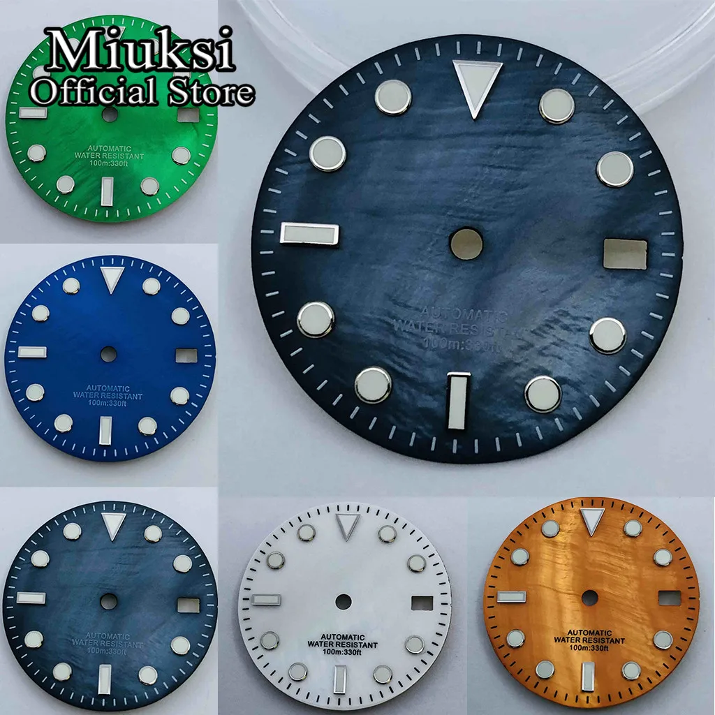 Miuksi 29mm blue green orange watch dial fit NH35 movement fit 3 o\'clock crown 3.8 o\'clock crown