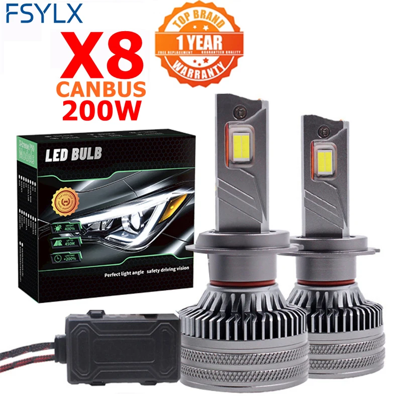 12V 24V X8 200W 6000K H7 Led Headlight Bulbs LED H1 H4 H7 H11 9005 9006 9012 Car Led Headlight Fog Light CANBUS