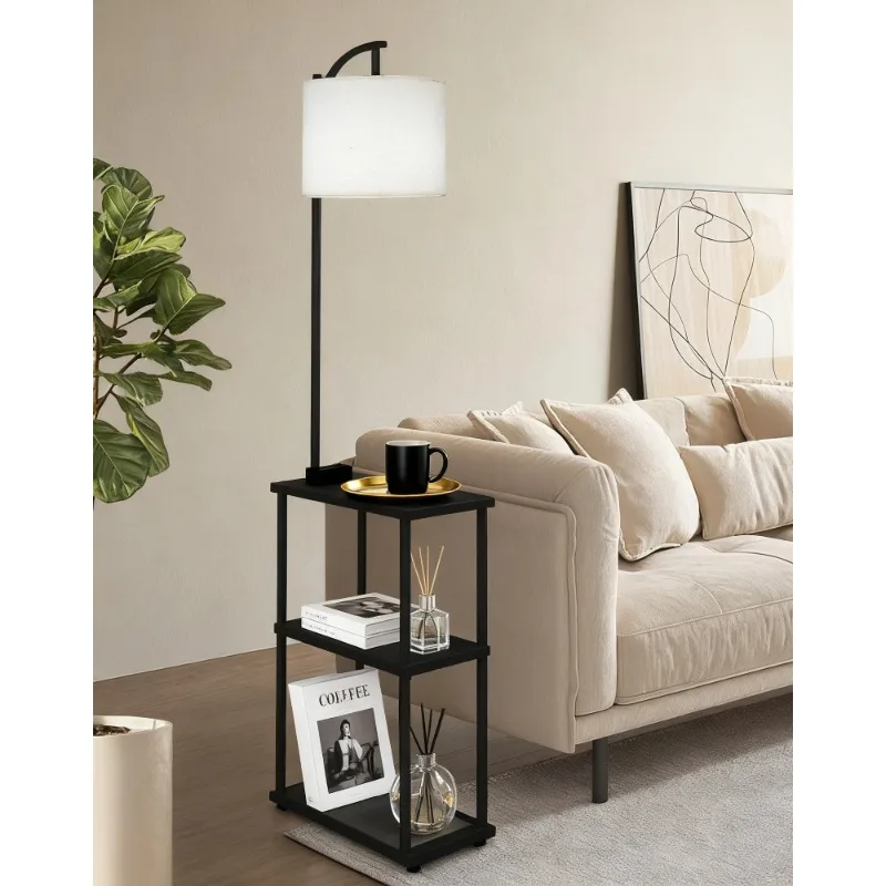 

American Retro Three-Tier Storage Floor Lamp for Living Room Bedroom Bedside Organizer Lamp Modern Industrial Home Decor Led