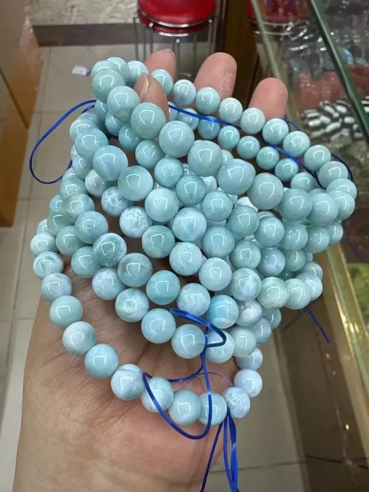 2023 Natural Larimar/Copper Pectolite Beads Bracelet Dominicana Genuine Larimar Gemstone Bangle for Woman for Gift