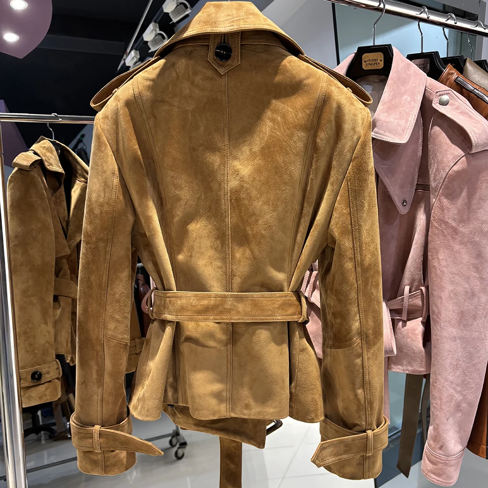 YOLOAgain Double Breasted Croc Pattern Leather Jacket Women 2026 Autumn New Genuine Leather Jacket Ladies