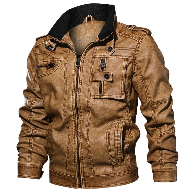 

Autumn and Winter New Men's Stand CollarpuLeather Jacket Plus Size Casual Leather Motorcycle Jacket