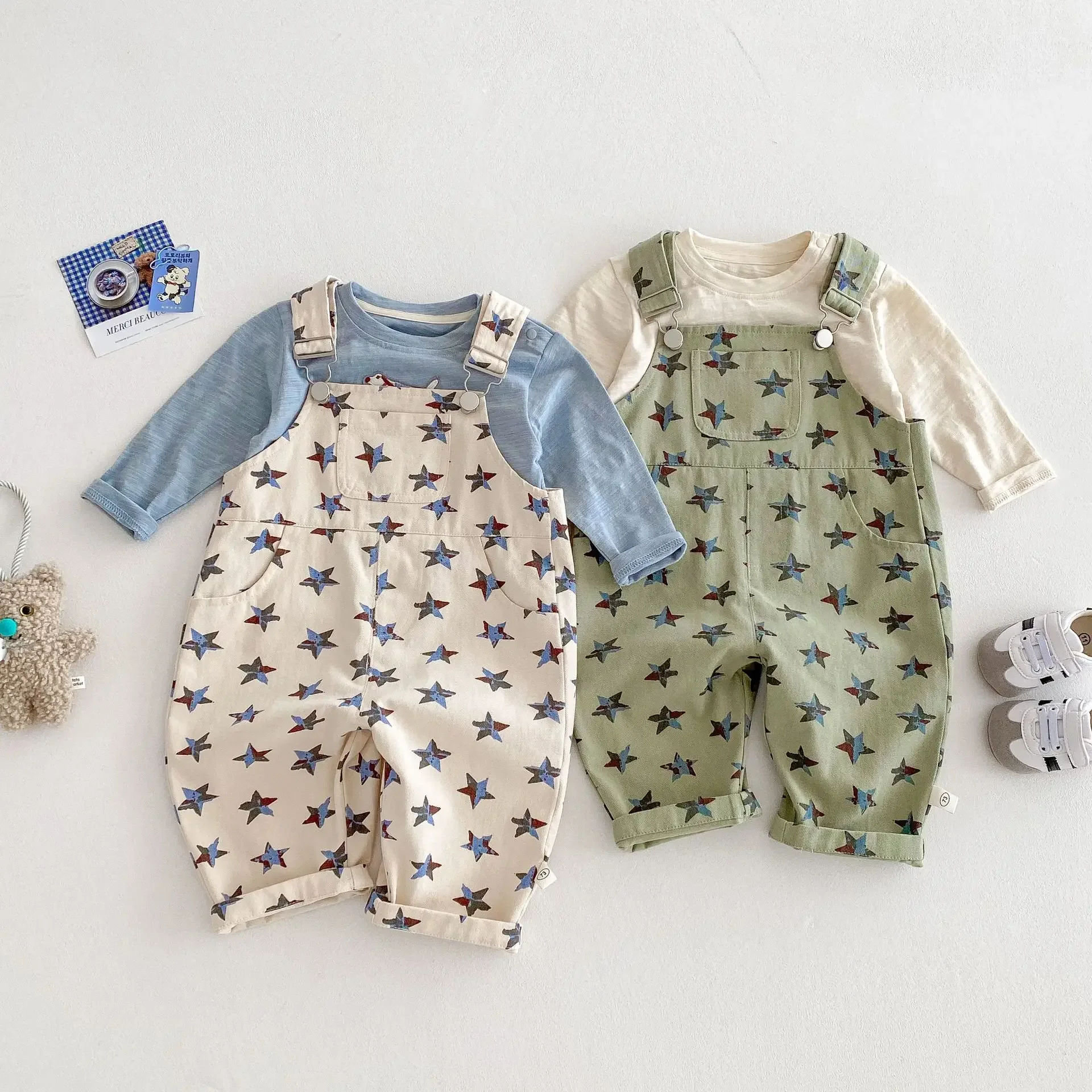 2025 Spring New Fashionable Overalls for Kids - Trendy Starry Pinafore Jumpsuit for 5-Year-Old Girls, Korean Style